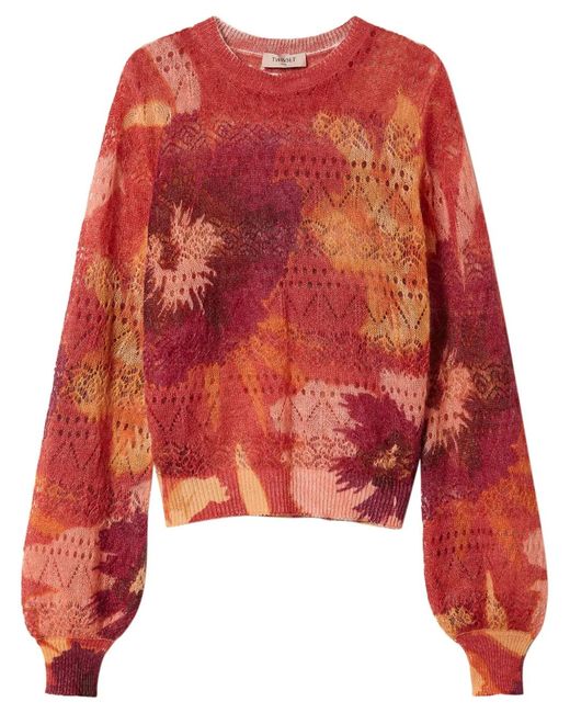 Twinset Red Pull À Fleurs