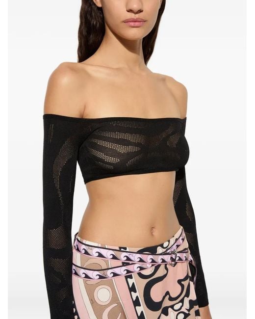 Emilio Pucci Black Cropped Jacquard Marmo Top