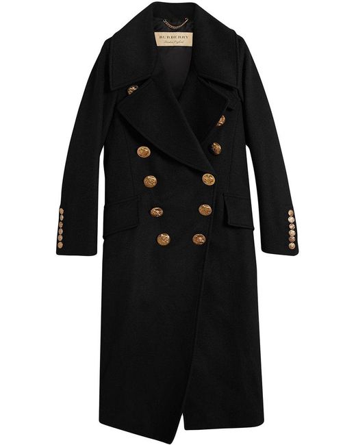 Burberry Bird Button Wool Blend Military Coat in Black | Lyst