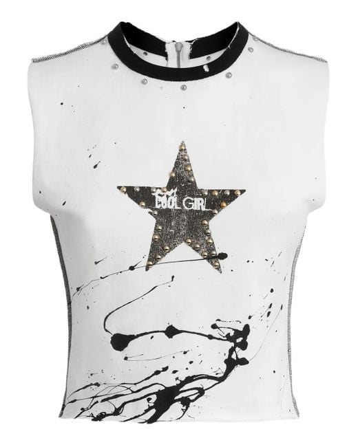 Dolce & Gabbana Gray Star-Print Studded Top