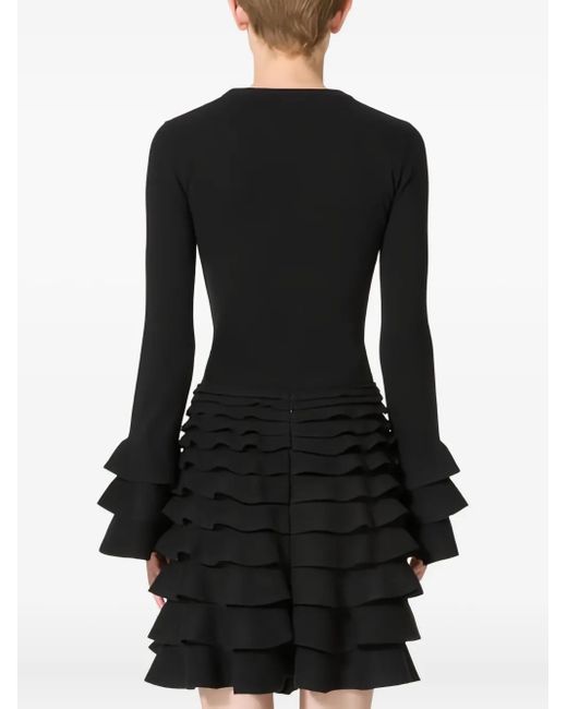 Valentino Garavani Black Stretch Tiered-Sleeve Knitted Top