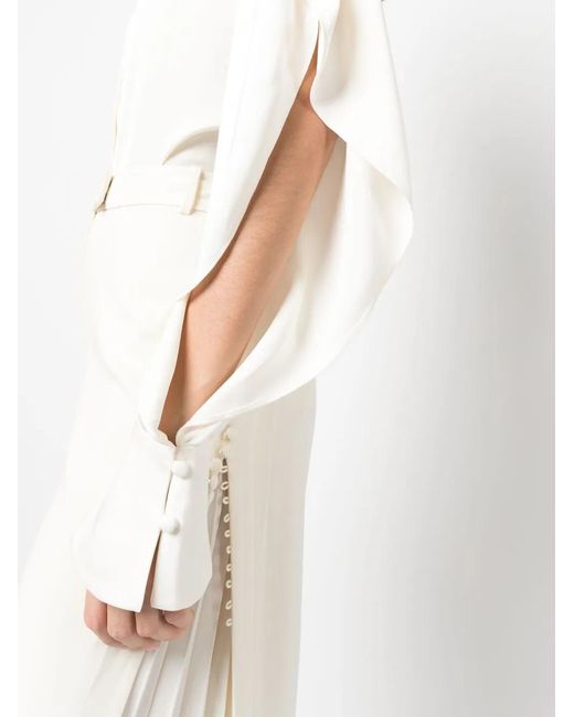 Jonathan Simkhai White V-Neck Draped-Sleeve Shirt