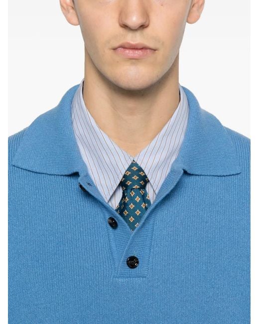 LC23 Blue Button Collar Sweater for men