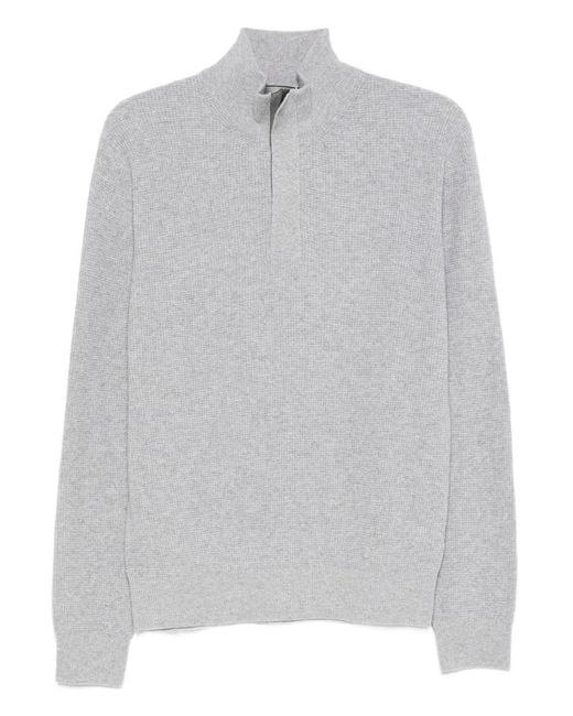 Canali Gray Ribbed High-Neck Sweater for men