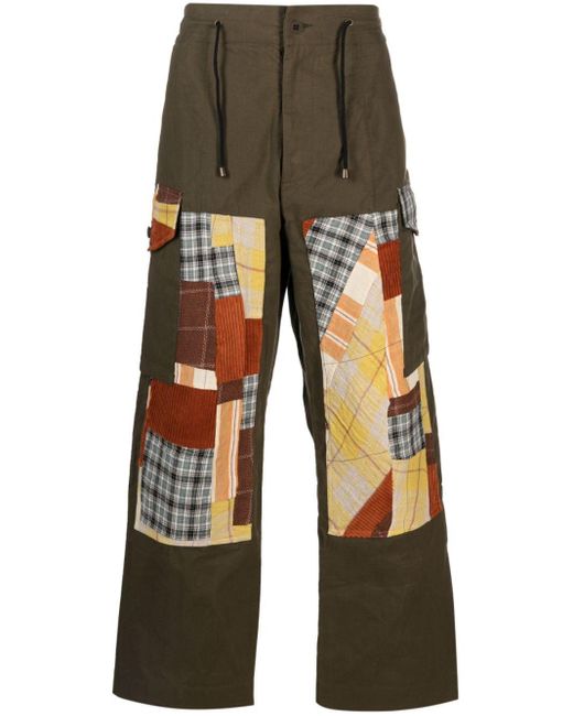 Nicholas Daley Green Patchwork-detailing Cotton-blend Wide-leg Trousers for men