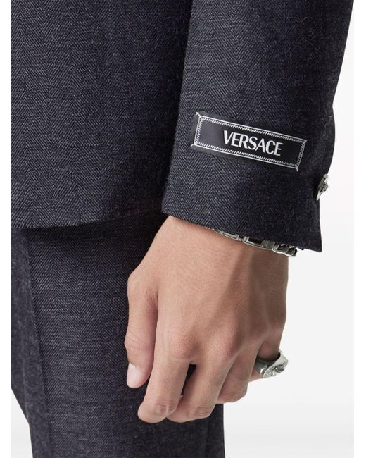 Versace Blazer Met Enkele Rij Knopen En Visgraatpatroon in het Blue voor heren