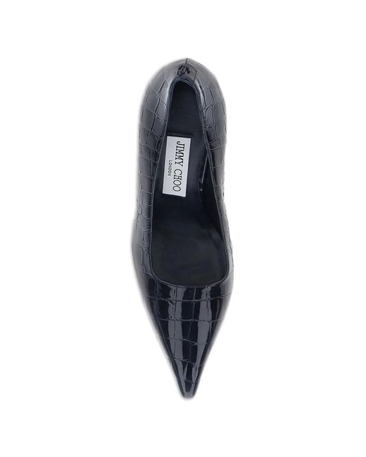Jimmy Choo Blue Ixia 80 Shiny Croc Embossed Leather Pumps