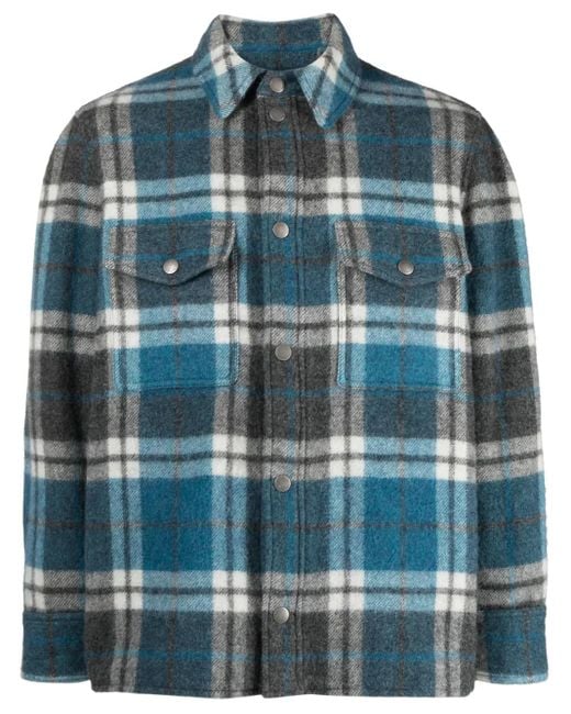 Alanui Blue Check-Pattern Virgin Wool-Blend Shirt for men