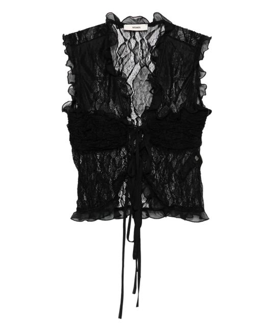 Siedres Black Lace Ruffled Blouse