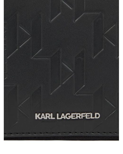 Karl Lagerfeld Black Monogram-Pattern Zipped Wallet for men