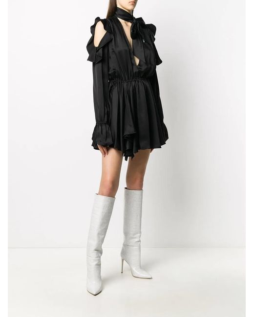 Off-White c/o Virgil Abloh Black Ruffle-Detail Logo-Print Dress