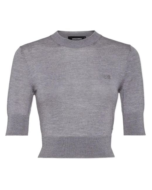 DSquared² Gray Cropped Knitted Top