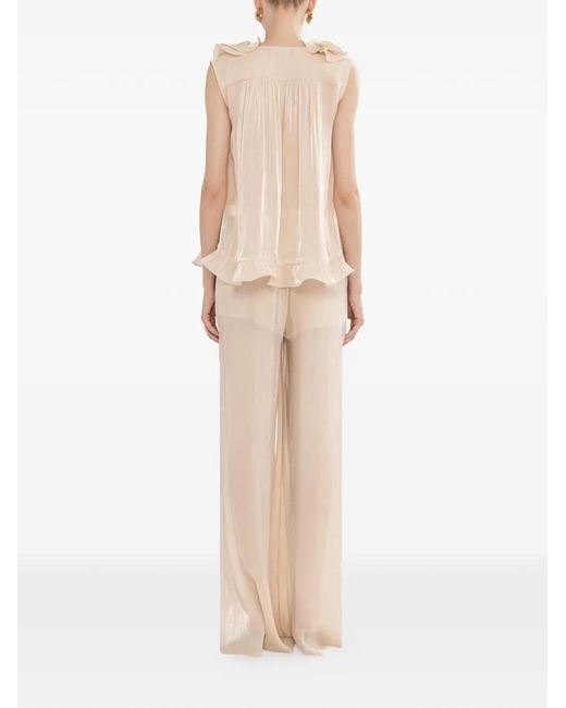 Nissa Natural Ruffled Chiffon Top