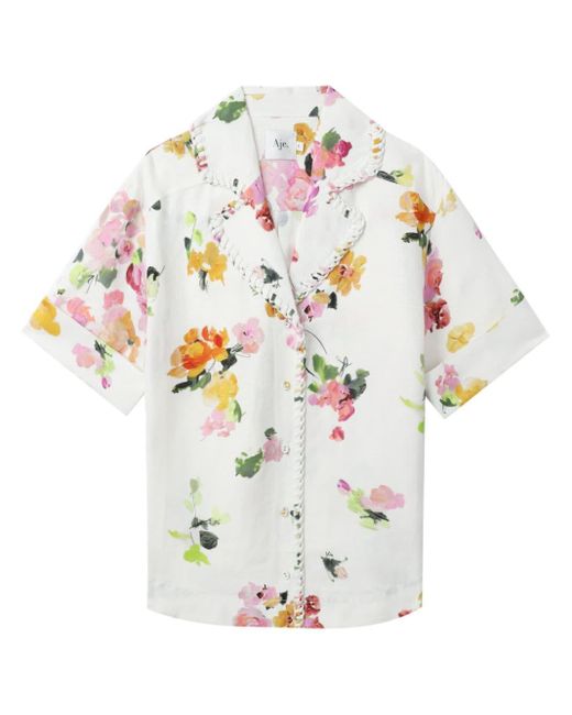 Aje. White Floral-print Short-sleeve Shirt