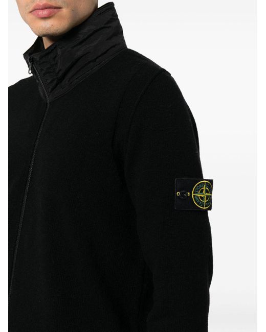 Stone Island Black Compass-Patch Zip-Up Cardigan for men