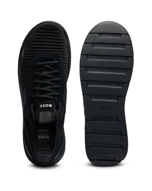 Boss Black Knitted-Upper Low-Top Sneakers for men