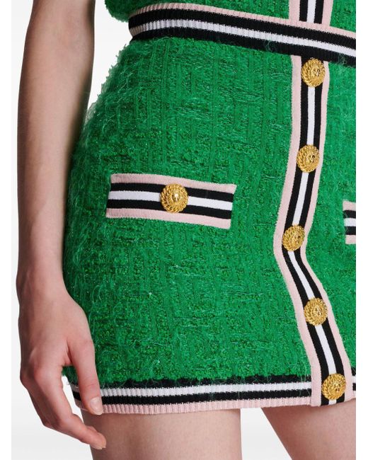 Balmain Green Monogram Knit Mini Skirt