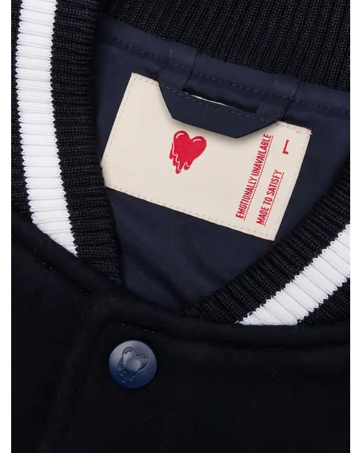 Emotionally Unavailable Blue Melting-Heart Varsity Jacket for men