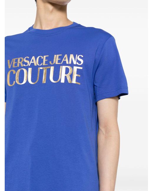 T-shirt con logo metallizzato di Versace in Blue da Uomo