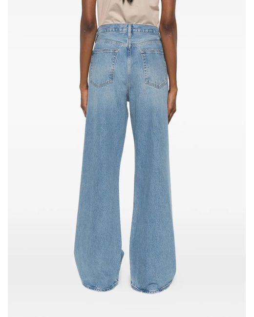 FRAME Blue The Loose Distressed Wide-Leg Jeans