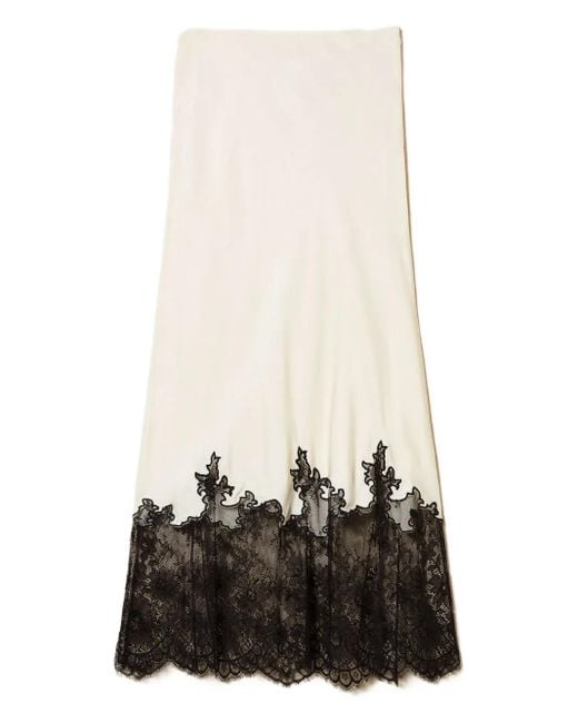 Twinset White Midi Lace-Trimmed Skirt