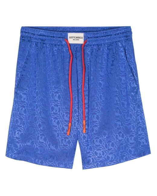 Just Cavalli Blue Jacquard-logo Track Shorts for men