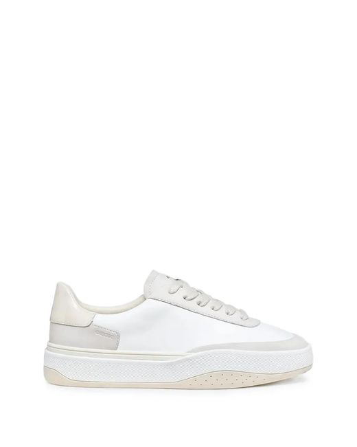 Geox White Dynamia Panelled Leather Sneakers