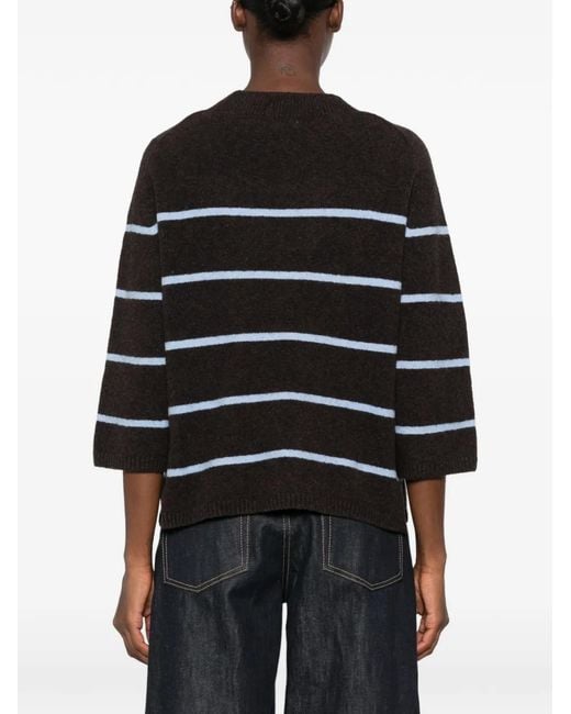 Yerse Black Pull Rayé À Manches Trois Quarts