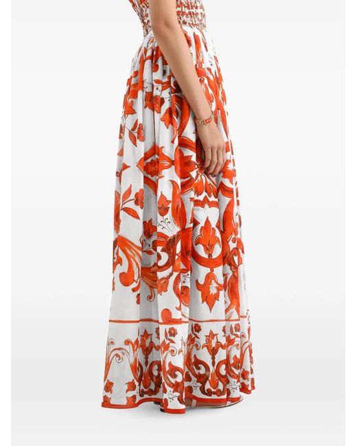 Dolce & Gabbana Red Majolica-Print Long Dress
