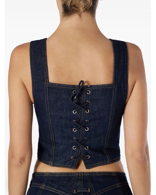 No44 Blue Lace-Up Button-Fastening Vest
