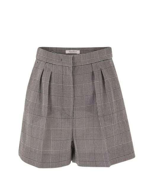 Max Mara Gray Prince Of Wales Check Wool Shorts