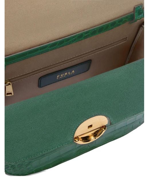 Furla Green Small Sfera Crocodile-Effect Cross Body Bag