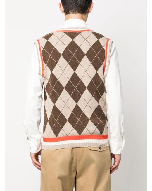 DSquared² Pink Argyle-Patern Wool-Silk Vest for men