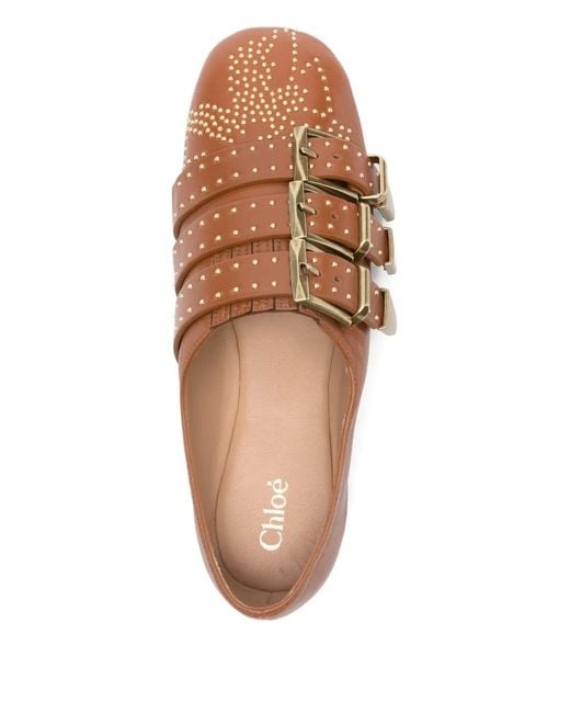 Chloé Brown Susanna Buckle Studded Shoes