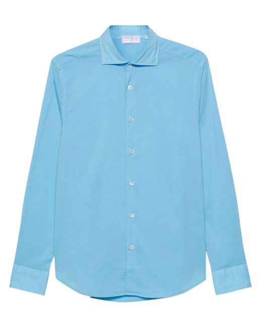 Fedeli Blue Sean Long-sleeve Poplin Shirt for men