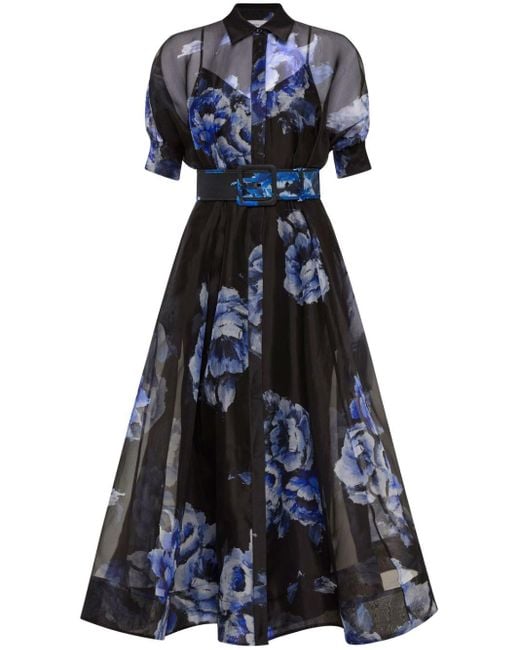Rebecca Vallance Blue Florentine Floral-print Silk-chiffon Dress