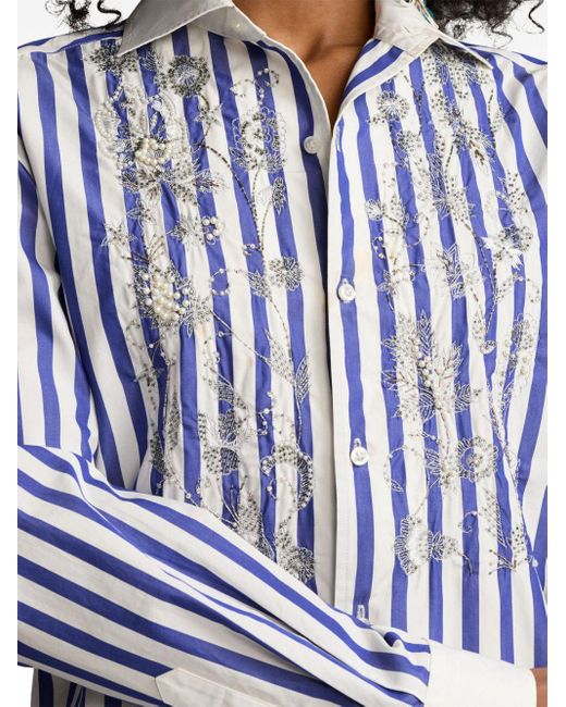Ralph Lauren Collection Blue Capri Embellished Cotton Shirt
