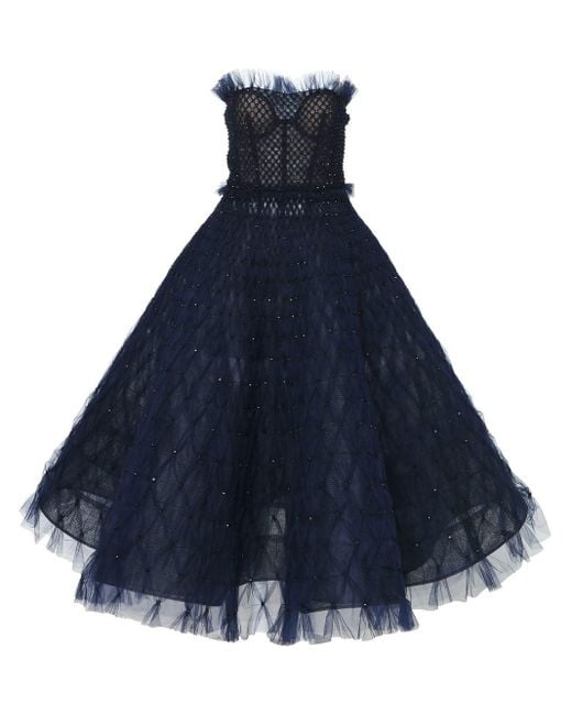 Carolina Herrera Blue Crystal-embellished Strapless Dress