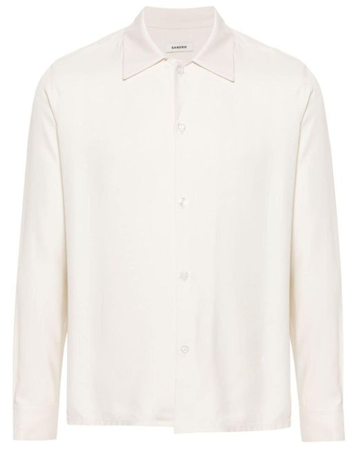 Sandro White Camp-collar Button-up Shirt for men