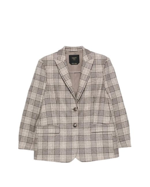 Twinset Gray Check-Pattern Notched-Lapels Jacket