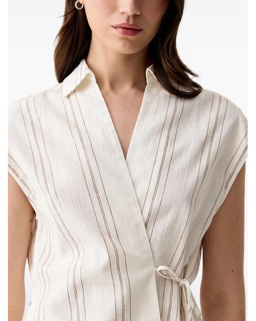 Benetton White Striped Wrap-Style Blouse
