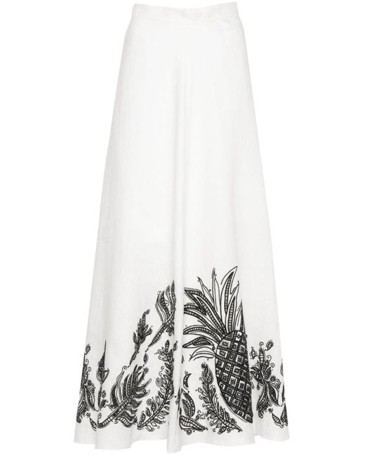 Dorothee Schumacher White Pineapple-embroidery A-line Linen Skirt