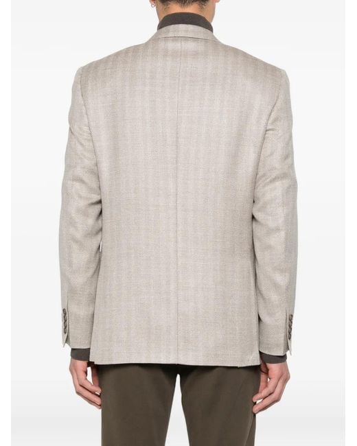 Canali White Button Herringbone Blazer for men