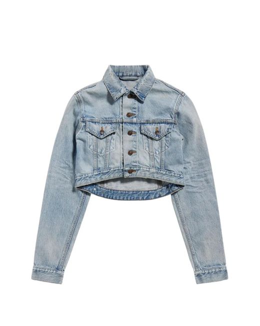 Balenciaga Blue Cropped Distressed Denim Jacket