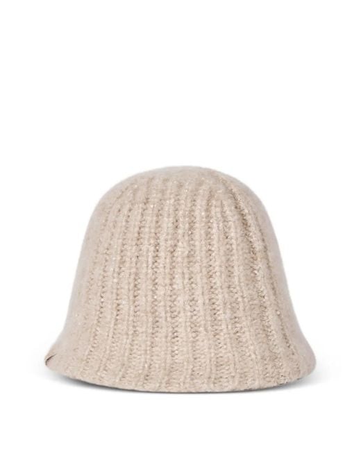 Brunello Cucinelli Natural Cashmere Diamond-Yarn Rib-Knit Bucket Hat