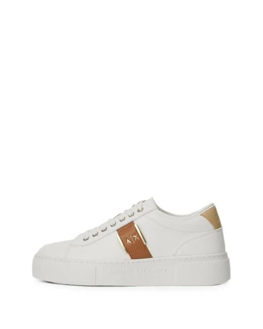 ARMANI EXCHANGE White Minimal Chic Logo-Plaque Sneakers