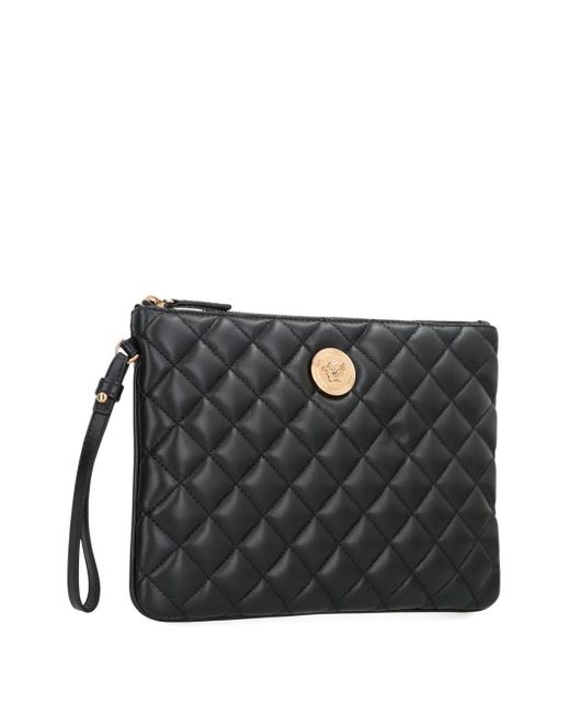 Versace Black Quilted Logo Leather Clutch Bag