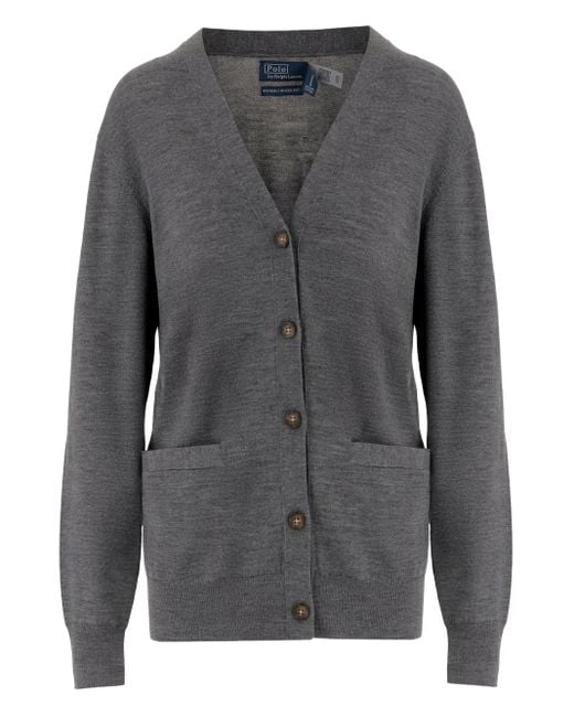 Polo Ralph Lauren Gray Button-Front Patch-Pocket Cardigan