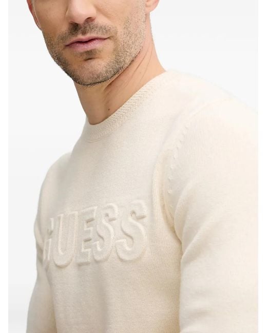 Guess White Embossed Logo Sweater for men
