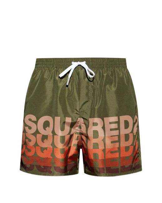 DSquared² Green Logo Midi Swim Shorts for men